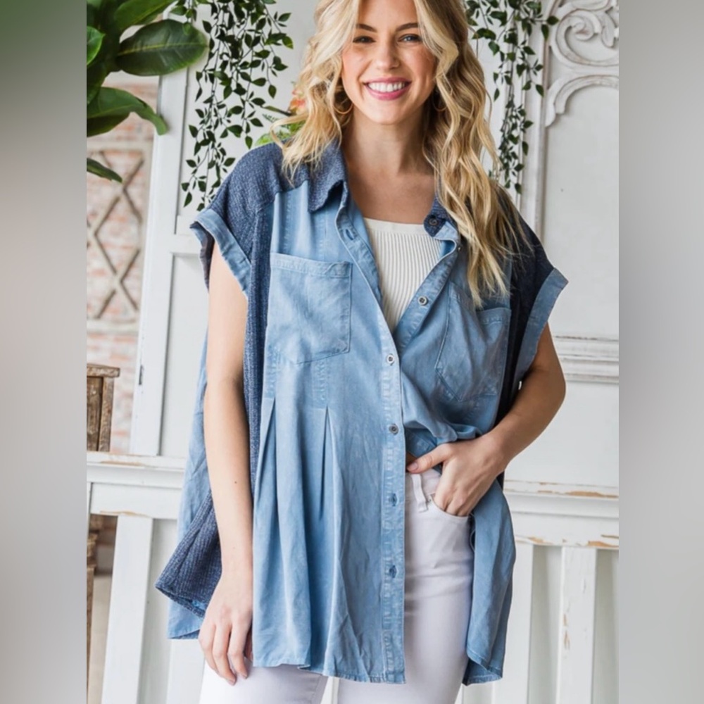 Oli & Hali Fargo Pleated Flare Hem Bottom Button Down NWT